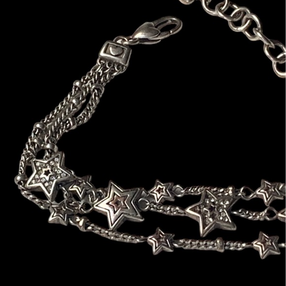 BRIGHTON Star Rocks Silver Plated Triple Strand Star Chain Woman’s Bracelet - Picture 11 of 12